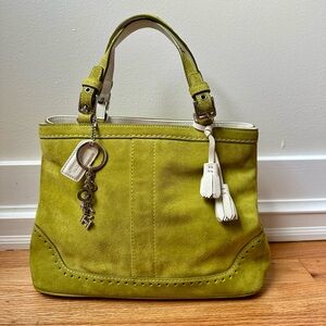 Coach Green Suede Leather Satchel Bag J043 - 5007